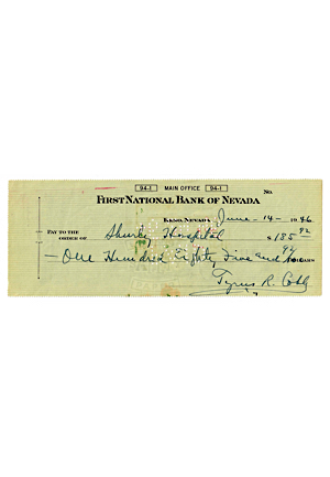 Ty Cobb Autographed Personal Bank Check (JSA)