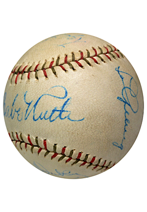 New York Yankees Hall of Famers & All-Time Greats Autographed Baseball Featuring Bold Ruth & Gehrig (Full JSA)