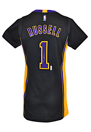 2015-16 DAngelo Russell Los Angeles Lakers Game-Used & Autographed Home, Road & "Hollywood Nights" Jerseys (3)(JSA • NBA Hologram)