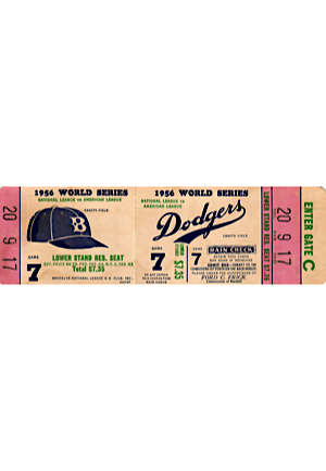 1956 World Series Game Seven Unused Ticket