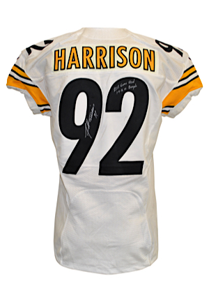 1/9/2016 James Harrison Pittsburgh Steelers Playoff Game-Used & Autographed Road Jersey (JSA • Harrison LOA • Photo-Matched • Unwashed)