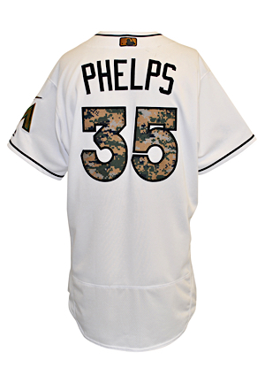 5/30/2016 David Phelps Miami Marlins Bench-Worn Memorial Day Camouflage Home Jersey (MLB Authenticated)