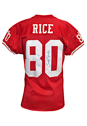 11/26/1995 Jerry Rice San Francisco 49ers Game-Used & Autographed Home Jersey (JSA • 49ers LOA • Photo-Matched • Career TD #152)