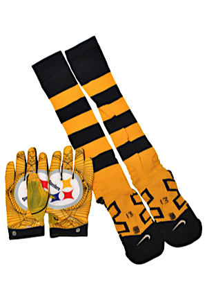 Mid 2010s Pittsburgh Steelers Game-Used Gloves & "Bumblebee" Socks (2)(Steelers COA)