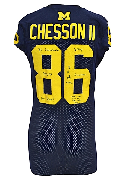 2014 Jehu Chesson Michigan Wolverines Game-Used & Autographed Home Jersey (JSA • Repairs)