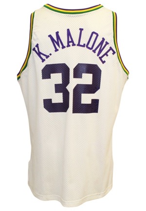 1991-92 Karl Malone Utah Jazz Game-Used & Autographed Home Jersey (JSA • Nice Wear)
