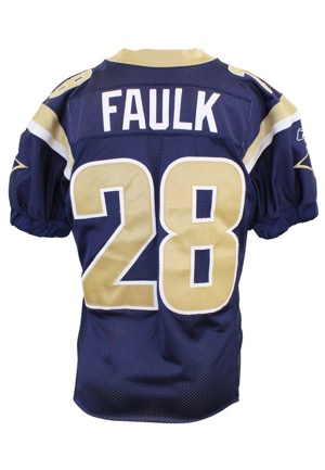 2002 Marshall Faulk St. Louis Rams Game-Used Home Jersey (Repairs)