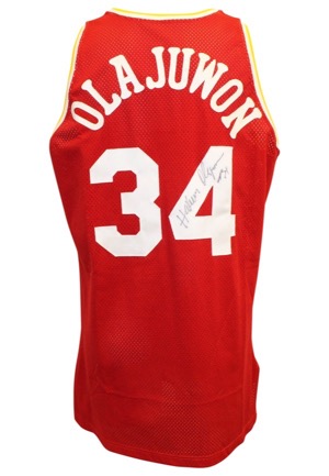 1994-95 Hakeem Olajuwon Houston Rockets Game-Used & Autographed Road Jersey (JSA • Equipment Manager LOA • Championship Season)
