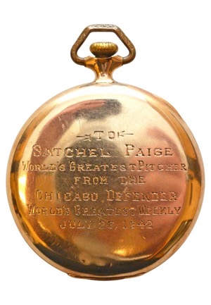 Satchel Paiges Negro League Gold Pocket Watch Presented During Monarchs Vs Red Sox Game At Wrigley In 1942 (Hobby Fresh • LOA)