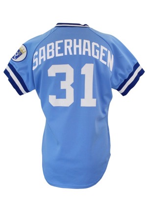 1984 Bret Saberhagen Kansas City Royals Rookie Game-Used Powder Blue Jersey (Graded 9)