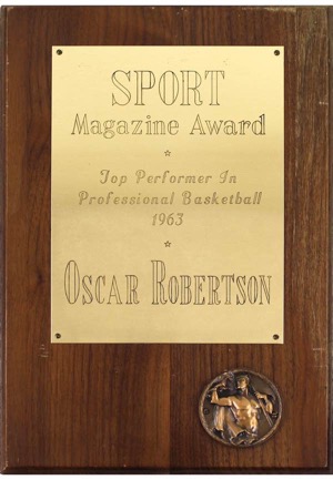 1963 Sport Magazine Top Performer In Professional Basketball Award Presented To Oscar Robertson (Robertson LOA)