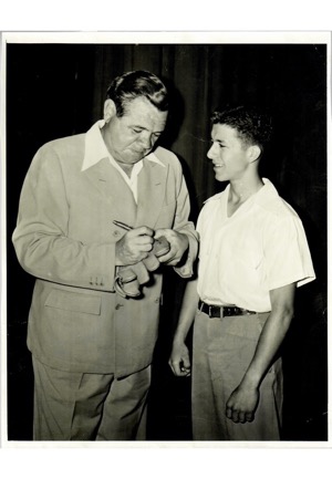 Original B&W Photo Of Babe Ruth Signing An Autograph For A Kid