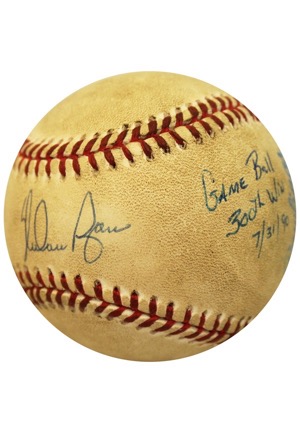 7/31/1990 Nolan Ryan Texas Rangers 300th Career Win Game-Used, Autographed & Inscribed Baseball (JSA • Umpire LOA)