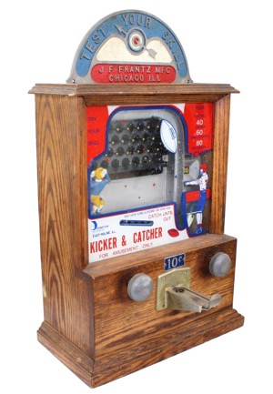 Outstanding 1950s Kicker Catcher Coin-Operated Game With Rare Cast Iron Top Sign