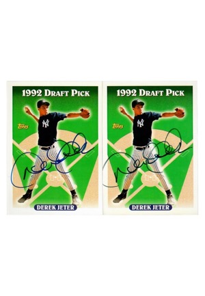 1992 Topps Derek Jeter "Draft Pick" Autographed LE #98 Cards (2)(JSA)