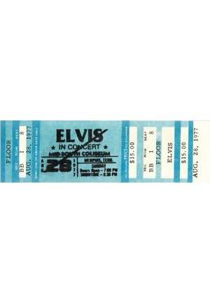 8/28/1977 Elvis Presley Postmortem Memphis Concert Floor Seat Full Ticket