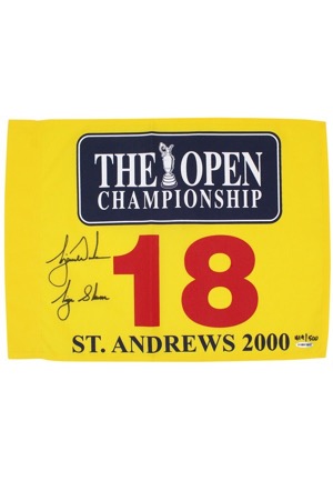 2000 Tiger Woods Single-Signed & Inscribed "Tiger Slam" LE British Open Pin Flag (JSA • UDA)