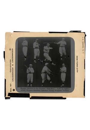 Boston Red Sox "Mighty Hitters" Underwood & Underwood & Chicago Transparency Co. Glass Plate Negatives Featuring Larry Gardner (2)