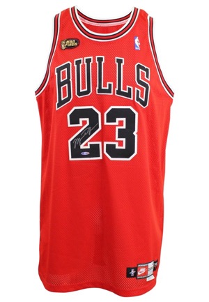 1997-98 Michael Jordan Chicago Bulls Game-Used & Autographed Road Jersey (UDA • Championship Season • MVP Season • Patched & Prepped For NBA Finals)