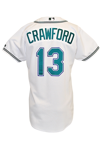 2002 Carl Crawford Tampa Bay Devil Rays Rookie Game-Used Home Jersey