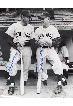 Mickey Mantle & Joe DiMaggio New York Yankees Dual-Signed Large B&W Photo (JSA)