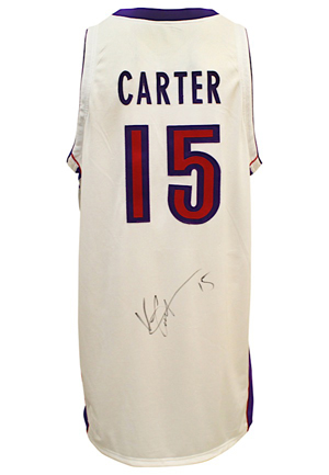 2002-03 Vince Carter Toronto Raptors Game-Used & Autographed Home Jersey (JSA • Specialty Team Tagging)