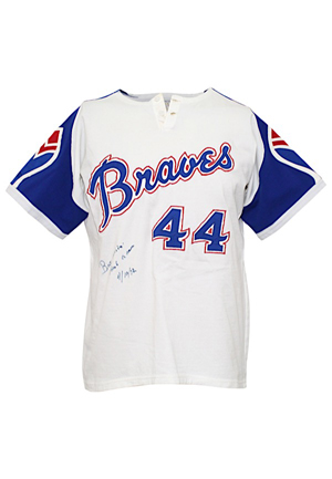 1972 Hank Aaron Atlanta Braves Game-Used & Autographed Home Jersey (Full JSA • Graded 8)