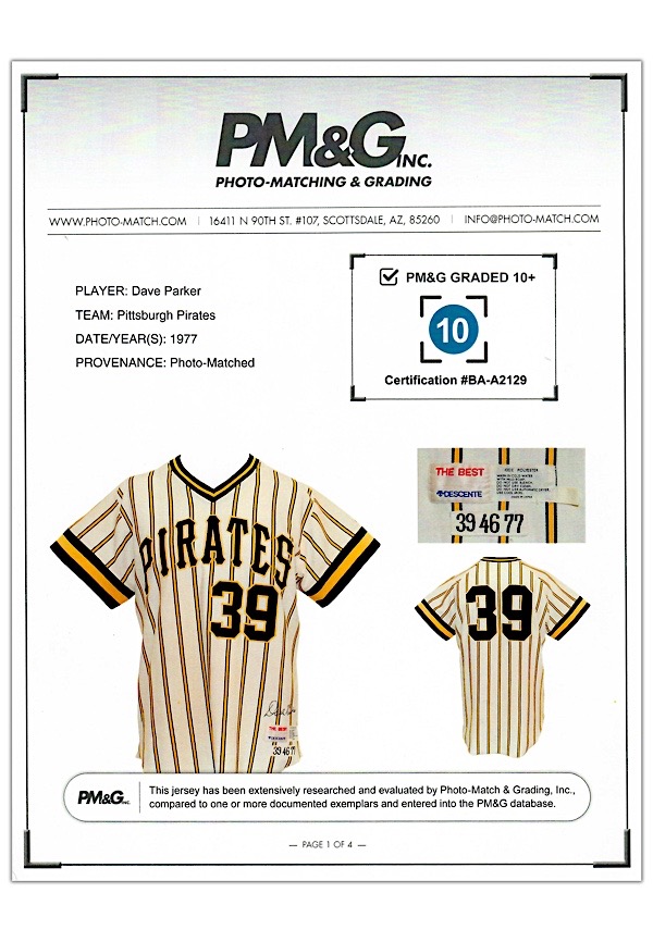 Lot Detail - 1977 Dave Parker Pittsburgh Pirates Game-Used & Autographed  Bumblebee Pinstripe Home Jersey (JSA • Photo-Matched • Graded A10)