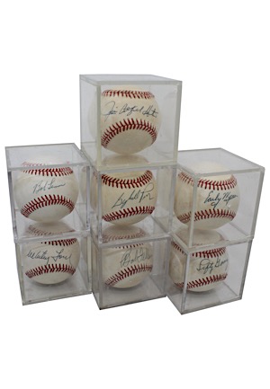 Hall Of Fame American League Starting Pitchers Single-Signed OAL Baseballs Including Wynn, Ford, Feller & Others (7)(JSA)