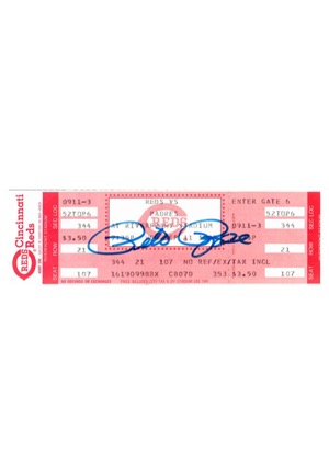 9/11/1985 Pete Rose Cincinnati Reds Full Ticket From Record Breaking 4,192 Hit Game (JSA • Broke Cobbs Hit Record)