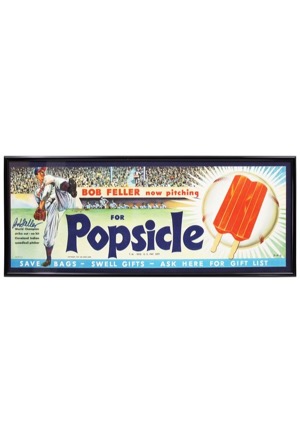 1947 Bob Feller Popsicle Autographed Advertising Display Piece (JSA)