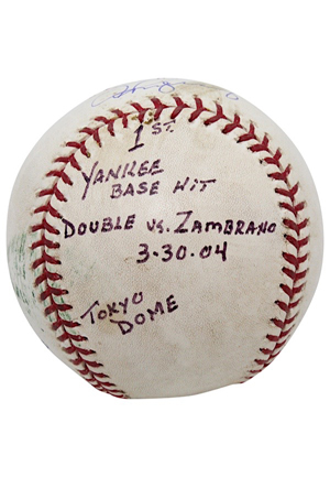 2004 Alex Rodriguez New York Yankees Game-Used, Autographed & Inscribed First Yankee Base Hit Baseball From Japans Tokyo Dome (JSA • MLB Hologram • Rodriguez LOA)