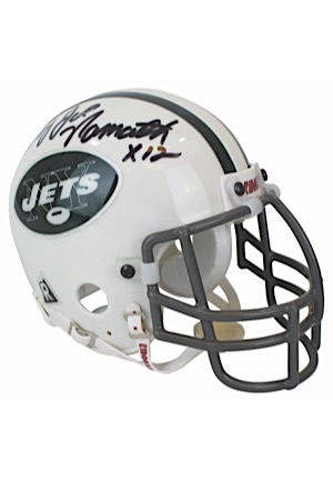 "Broadway" Joe Namath Single-Signed & Inscribed Riddell Mini Helmet (JSA)