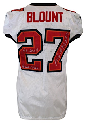 Circa 2011 LeGarrette Blount Tampa Bay Buccaneers Game-Used, Autographed & Inscribed Road Jersey & Cleats (2)(JSA)