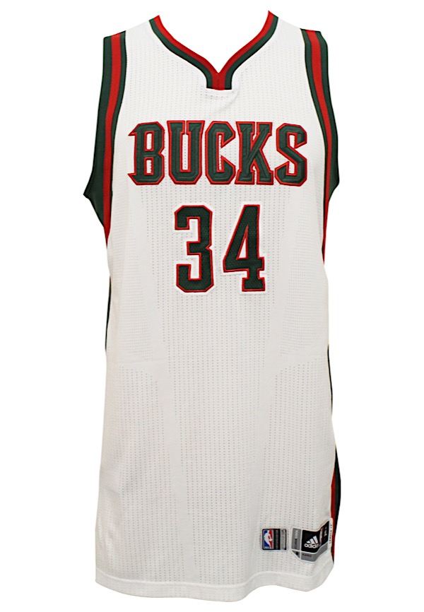 Lot Detail - 2016-17 Giannis Antetokounmpo Game Used & Signed Milwaukee  Bucks Home Jersey Photo Matched To 3/18/2017 (JSA & Resolution  Photomatching)