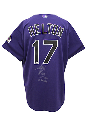 2003 Todd Helton Colorado Rockies Game-Used & Autographed Purple Alternate Full Uniform (3)(JSA • Helton LOA)