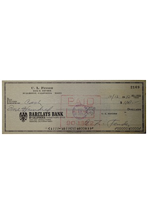 Scarce Leo Fender Signed 1970 Personal Check (JSA)