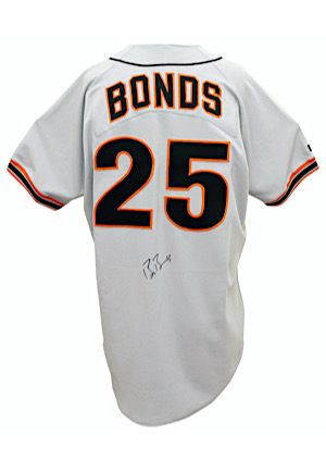 Mid 1990s Barry Bonds San Francisco Giants Game-Used & Autographed Road Jersey