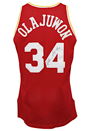 1994-95 Hakeem Olajuwon Houston Rockets Game-Used & Autographed Road Jersey (Championship & Finals MVP Season • Equipment Manager Family LOA)