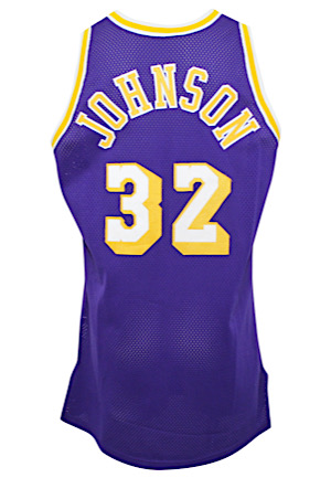 1995-96 Magic Johnson Los Angeles Lakers Game-Used Road Jersey