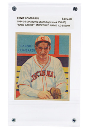 1935 Diamond Stars Ernie "Earnie" Lombardi #36 (Rare Misspelled Name)