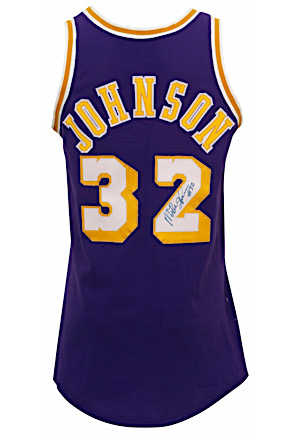 Mid 1980s Magic Johnson Los Angeles Lakers Game-Used & Autographed Road Jersey (Full JSA)