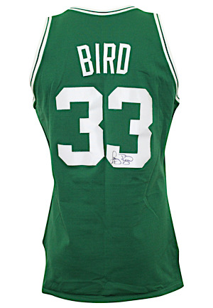 1987-88 Larry Bird Boston Celtics Game-Used & Dual-Autographed Knit Jersey (Sourced From Celtics Equipment Manager)