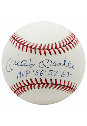 Mickey Mantle Single-Signed & Inscribed MVP Seasons OAL Baseball (PSA/DNA 8.5)