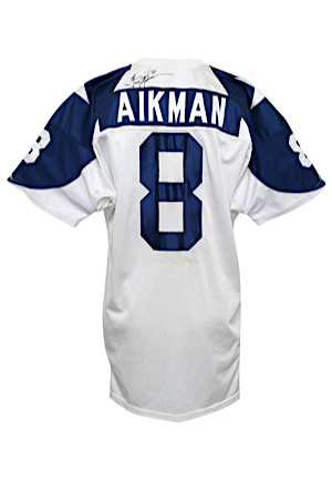 1994 Troy Aikman Dallas Cowboys Game-Used & Autographed Throwback Jersey (Equipment Manager LOA • Rare One Game Style)