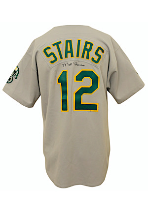 Late 1990s Matt Stairs Oakland As Game-Used & Autographed Road Jersey