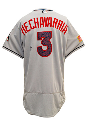 2016 Adeiny Hechavarria Miami Marlins Game-Used & Autographed "4th Of July" Road Jersey, Cleats & Batting Gloves (3)(Hechavarria LOAs)
