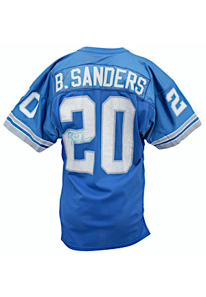 Circa 1990 Barry Sanders Detroit Lions Game-Used & Autographed Blue Jersey (Lions LOA)
