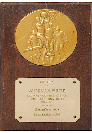 1947-50 NCAA All-American Plaque Presented To Sherman White Of Long Island University From The Blackbird Club