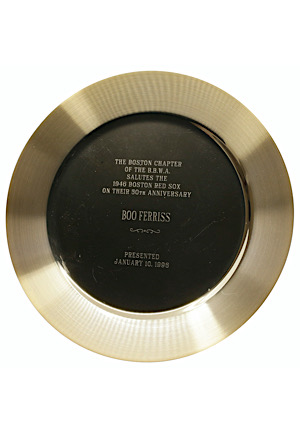 1/10/1996 Boston BBWA 50th Anniversary Plate Commemorating The 1946 Boston Red Sox Presented To Boo Ferriss (Sourced From Family)
